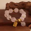 Pulsera bicolor de cristal azul natural y cristal rosa con diseño de oso y rosa, una pulsera blanca de lujo ligero y estilo antiguo fresco.