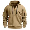 Suéter con capucha y cremallera para hombre, chaqueta deportiva informal de talla grande, para primavera y otoño, nueva, transfronteriza, con múltiples bolsillos
