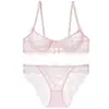 Conjunto de Sujetador y Bragas Sexy de Estilo Francés para Mujer, Ultra Delgado, Hueco, Transpirable, Cómodo, Algodón Puro en la Entrepierna, Lencería de Encaje Pura Deseo