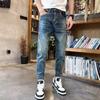Calças jeans masculinas primavera e outono moda all-match slim fit calças lápis masculinas moda marca casual calças elásticas onduladas no tornozelo