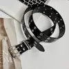Cinto de Subcultura para Mulheres Y2K Punk Versátil Milênio Preto Recorte Rebite Duas Fileiras de Botões Furo Total Sexy