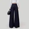 Jeans para Mujer Forma de Pera Sueltos Azul Oscuro Otoño Cintura Alta Pantalones Rectos para Cubrir Carne Dosificación Nicho y Perezosos Pierna Ancha Pantalones Largos