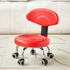 Taburete bajo con polea, silla pequeña silenciosa para el hogar con bebé para que aprenda a moverse, hermoso taburete redondo con costuras y raspaduras, taburete pequeño con ruedas universales
