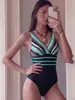 Nuevo Traje de Baño de una Pieza Transfronterizo para Mujer 2027 para Amazon y AliExpress, Estilo Europeo y Americano, Traje de Baño Sexy Rayado Adelgazante sin Espalda