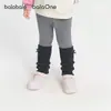BalaOneBalabala roupas infantis calças quentes para meninas outono e inverno leggings grossos com fleece, design falso de duas peças