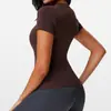Camiseta de Yoga Regular de Hombro Estilo Americano para Mujer, Top Fitness Versátil Casual, Camiseta Deportiva de Manga Corta para Correr al Aire Libre con Sensación de Piel Desnuda