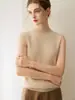 Chaleco sin mangas de color liso 100% cachemira pura con cuello medio alto para mujer, nuevo top de punto simple ajustado para otoño e invierno
