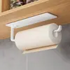 Suporte de Papel Toalha de Parede Prateleira de Armazenamento de Filme Plástico para Cozinha Suporte Multifuncional de Rolo de Papel Sem Perfuração Preto Simples