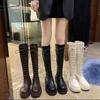 Botas de Cavaleiro Botas Baixas para Mulheres 2021 Novo Outono e Inverno Solado Alto Grosso Preto de Amarrar Acima do Joelho Botas da Moda