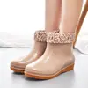 Botas de agua para mujer, botas de agua altas, primavera y otoño, botas largas hasta la mitad de la pantorrilla, forradas de felpa, cálidas, antideslizantes, zapatos de goma, zapatos de agua de moda, envío gratis