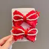 2025 Nova Tiara de Princesa Menina Corrente de Testa de Ano Novo Laço Vermelho Tiara de Pérola Acessório de Cabeça para Meninas