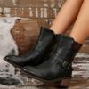 Comercio Exterior Cremallera Lateral Botas de Motocicleta Otoño e Invierno Europeas y Americanas Botines y Botas Botas de Mujer Hebilla de Cinturón Bajas Negras