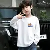 Camiseta de Manga Larga de Moda para Niños 100% Algodón 2026 Dibujos Animados Niños Primavera/Otoño Cuello Redondo Niños Medianos/Grandes Camiseta Base