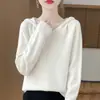 Sudadera con capucha de punto de otoño e invierno 100% lana de alta gama lista para usar, suéter con capucha suelto y suave, sudadera básica para mujer