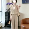 Traje de mujer multi-escenario usable con solapa de imitación de dos piezas combinado con pantalones largos de pierna ancha de cintura alta, no hay necesidad de preocuparse por combinar el conjunto completo.