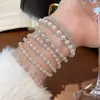 Pulseira Aberta de Duas Camadas com Pérolas e Cristais de Diamante, Pulseira de Luxo Leve e de Alta Qualidade, Elegante, Moderna e Exquisite, Pulseira Versátil para Mulheres