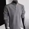 Camisa Henley masculina estilo americano, corte regular, manga longa, top outono/inverno, moletom polo jacquard texturizado moderno