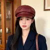 Boina de Cuero Coreana para Mujer, Estilo Coreano de Primavera, Linda y Versátil, Boina Octagonal Estilo Británico de PU, Sombrero de Calabaza