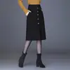 Falda negra para mujer para otoño e invierno 2026, nueva falda lápiz de cintura alta, de longitud media con abertura, falda de un solo paso adelgazante
