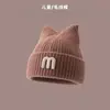 Gorro de Punto con Orejas de Gato Nuevo Otoño e Invierno para Mujer, Lindo con Letra M, Gorro de Lana Engrosado, Cálido, Protección para Orejas, Gorro para el Frío, Versátil, Moderno