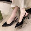 Elegantes Zapatos Individuales de Socialité con Correa Trasera Hueca, Tacón de Aguja, Punta Nude Francesa, Sandalias de Tacón Alto para Mujer, Verano 2025, Nuevo Estilo
