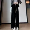 Pantalones de pana de pierna ancha para mujer 2026 Primavera, Otoño e Invierno Nuevo estilo coreano Adelgazantes Caída Sueltos Terciopelo de algodón europeo Modernos Pantalones Casuales