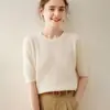 Suéter de Cachemira de Nuevo Estilo con Cuello Redondo para Mujer, Suéter de Punto sin Mangas, Ropa Interior Estilo Coreano, Suéter Básico de Punto de Manga Media