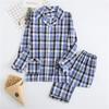 Pijama Masculino de Algodão Grosso, Roupa de Casa Xadrez Tecida de Algodão Puro, Conjunto Cardigan de Manga Longa, Respirável, Adequado para Primavera e Outono