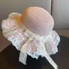 Sombrero de sol de estilo pastoral para niñas, sombrero de paja con temática de bosque para niños, sombrero de sol para protección solar en la playa para niñas, sombrero de sol con protección UV