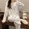 Pijama de primavera y otoño 2023 para mujer, pantalón de manga larga, cárdigan lindo, traje de casa para mujer