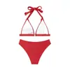 Traje de baño Nuevo Estilo 2026 para Mujer, Estilo Europeo y Americano, Color Sólido, Triángulo con Amarre, Bikini Sexy para Playa sin Espalda, Amazon