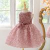 Vestido Infantil Novo para Meia-Idade Transfronteiriço Vestido Princesa de Malha Lantejoula Vestido Princesa Flor Rosa Saia Tutu Vestido de Dama de Honra