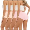[Pacote com 4] Comércio Exterior Transfronteiriço Roupa Íntima Feminina Tamanho Grande Renda Cintura Alta Sacola de Quadril Pronta Rosa Cor Pura Calcinhas