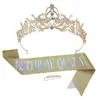 Tiara de Noiva Retrô Coroa Faixa de Cabelo Cinto de Etiqueta Simples Coroa de Aniversário para Menina de Dezoito Anos Conjunto de Alça de Ombro
