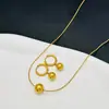 Nuevo Conjunto de Joyería de Collar, Pulsera y Pendientes de Aleación de Zinc con Cuentas Redondas Simples, Cadena Versátil de Moda de Lujo Ligero para la Clavícula