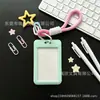 Protector de tarjeta de identificación estilo coreano con colgante de estrella, tarjetero para tarjetas de autobús y tarjetas de acceso, tarjetero tipo abanico de 3 pulgadas