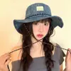 Sombrero de Pescador Patchwork de Mezclilla para Mujer, Moda Casual de Primavera y Verano Sombrero para el Sol para Hombre, Sombrero de Amplia Ala para Protección Solar para Senderismo al Aire Libre Camping
