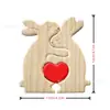 Adornos Sencillos de Dibujos Animados de Amazon Familia Creativa de Conejos de Madera Decoración de Escritorio Adornos de Talla en Madera para Regalos