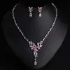 Colar Brincos Flor de Zircônia Gota com Franja Acessórios de Noiva Festa à Noite Conjunto de Moda Conjunto de Duas Peças Atacado