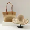 Bolsa de Palha Trançada, Chapéu de Palha com Proteção Solar, Bolsa de Ombro de Grande Capacidade, Versátil e Fashion, Pronta para Atacado