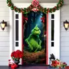Decoración Navideña de Amazon Transfronteriza Tela Colgante Dibujo Animado Monstruo Peludo Verde Navideño Cortina de Puerta Pasillo Cubierta de Puerta Exterior