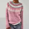 Nuevo suéter de punto para mujer estilo europeo y americano de Amazon, artículo popular de Wish, suéter de punto holgado de moda con bloques de color y cuello redondo