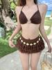 2025 Nuevo Ins Sexy Color Café Maillard Falda Dividida Bikini Traje de Baño de Tres Piezas Chica Sexy Chica de Playa