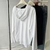 Camiseta Branca com Capuz de Manga Longa Cor Sólida de Algodão Bambu para Mulheres 2026 Nova Coleção de Primavera Solta Casual Versátil Base de Algodão Puro