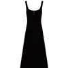 Vestido feminino sem mangas, vestido longo com decote quadrado, projetado para mulheres altas, nova coleção de verão 2026, corte justo e que valoriza a silhueta, preto