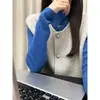 Tejido Klein Azul Blanco de Cuello Alto Pequeño para Mujer en Otoño e Invierno Top Interior para Vestir Estilo Coreano Estilo Normcore Tejido Base