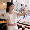 Primavera 2026 Nuevo Estilo Tejido de Punto Rayado de Color Contrastante para Mujer Manga Corta Cuello Redondo Diseño Delgado Top Corto Versátil para Mujer