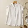 Verão 2026 Nova Moda Camisa Bordada Vazada Emagrecedora Casual Top com Senso de Design Gola Camisa Top sem Mangas
