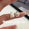 Estilo Ins Coreano Design de Luxo Acessível Joia para Orelha Brincos de Lantejoula Quadrados Multifacetados Brilhantes em Prata de Lei S925 para Mulheres com Sensação de Alto Padrão