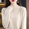 Suéter de Punto sin Costuras 100% Lana para Mujer, Nueva Camisa Base de Cuello Medio para Otoño e Invierno, Estilo para Viajar al Trabajo